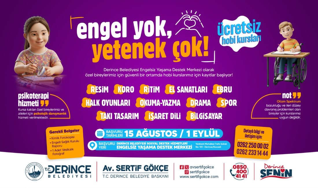 Derince Belediyesi Engelsiz Yaşama Destek Merkezi’nin özel kursiyerler için düzenleyeceği