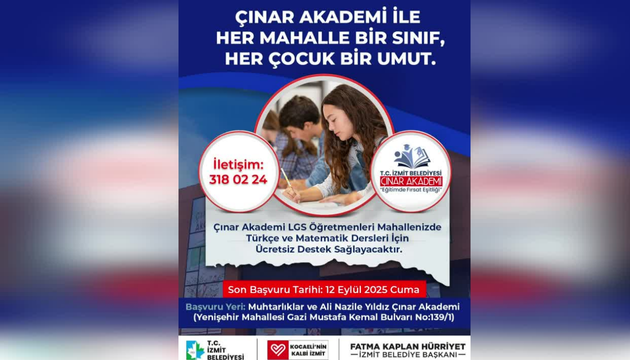 İzmit Belediyesinin eğitimde fırsat eşitliği vizyonuyla hayata geçirdiği Çınar Akademi,