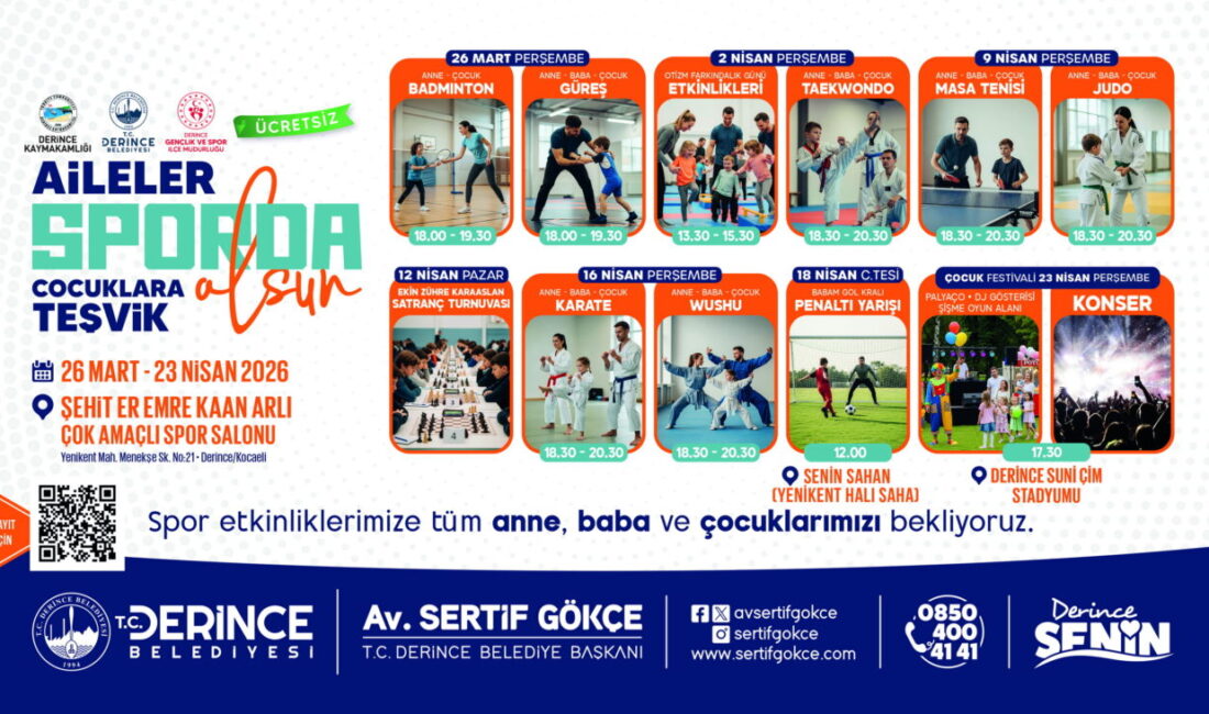 Derince’de aileler ve çocuklarının katılımıyla düzenlenecek sportif etkinlikler 26 Mart