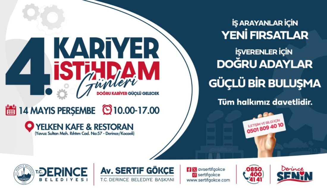 Derince Belediyesi tarafından dördüncüsü düzenlenecek olan Kariyer ve İstihdam Günleri