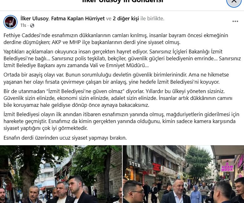İzmit Belediyesi Meclis Üyesi İlker Ulusoy, Fethiye Caddesi’nde yaşanan saldırı