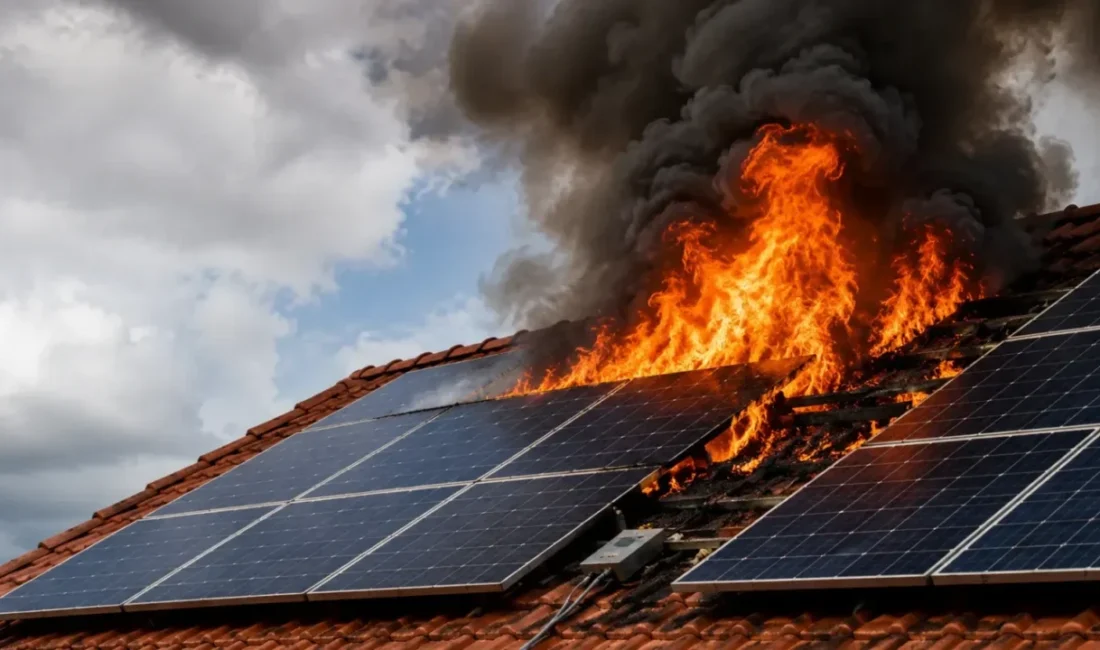 Gölcük’te bir binanın çatısındaki güneş enerjisi sisteminde (GES) çıkan yangının