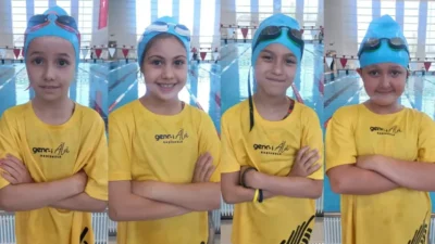 Başiskele Belediyesi Genc-i Âlâ bünyesinde yüzme eğitimi alan genç sporcular,