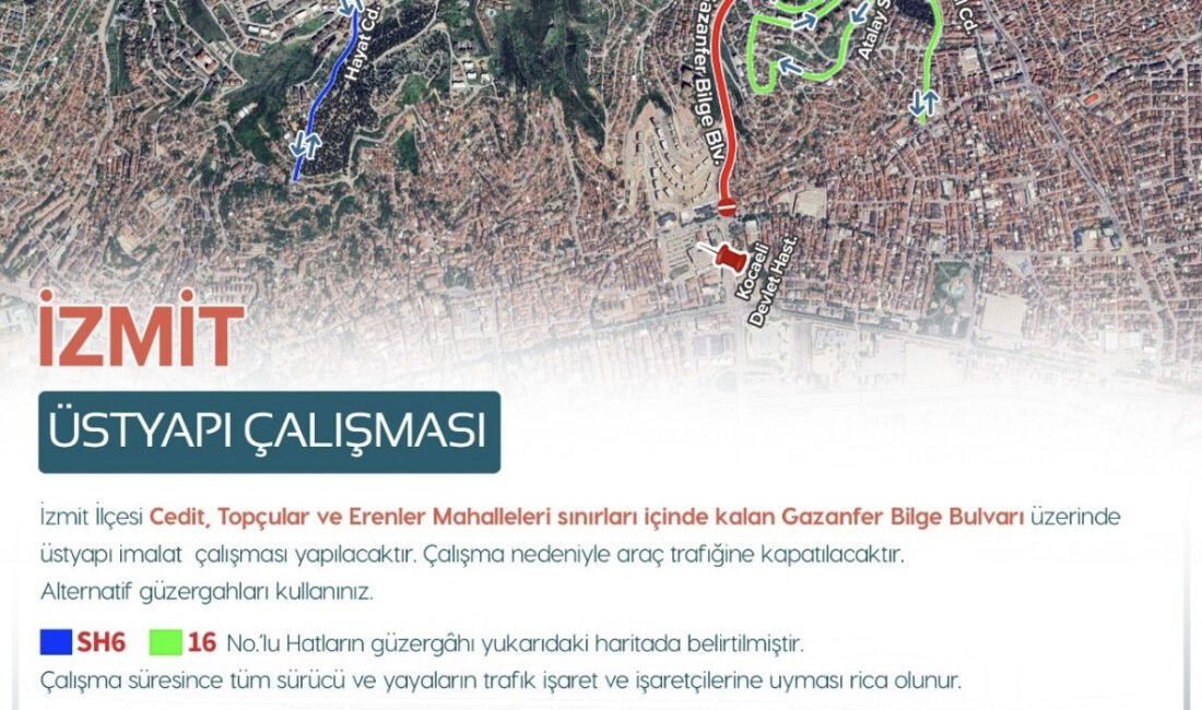 Kocaeli Büyükşehir Belediyesi, İzmit Gazanfer Bilge Bulvarı’nda (Santral Rampası) üstyapı