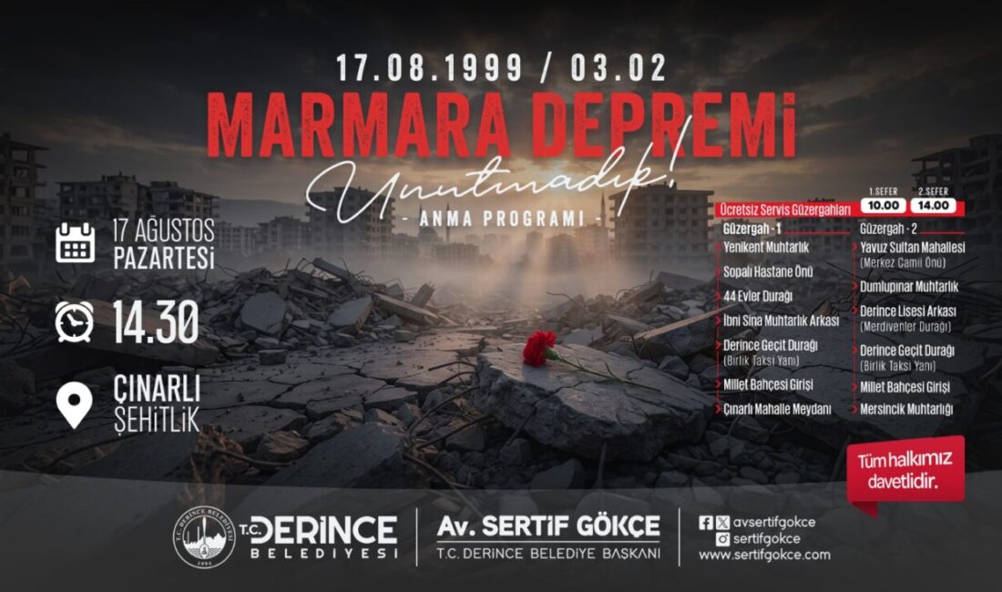Derince Belediyesi, Marmara Depremi’nin yıl dönümünde deprem şehitlerini anmak için