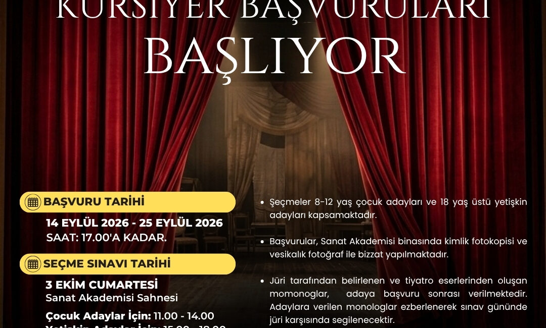 İzmit Belediye Tiyatrosu’nun 2026-2027 eğitim dönemi kursiyer seçmeleri için başvurular
