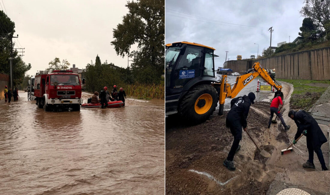 Kocaeli’de etkili olan şiddetli yağışa karşı Kocaeli Büyükşehir Belediyesi ekipleri